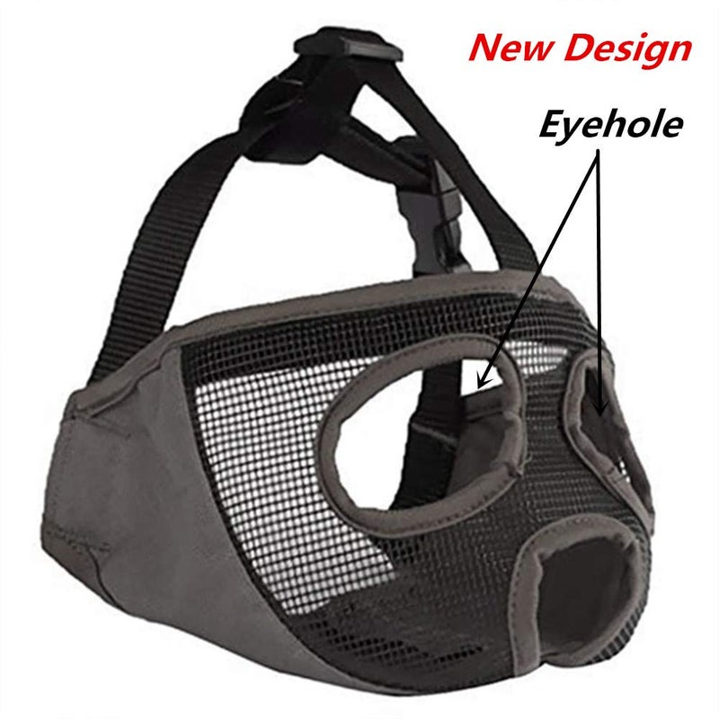 JYHY Short Snout Dog Muzzles- Adjustable Breathable Mesh Bulldog Muzzle for Biting Chewing Licking Training Grooming Dog Mask (Grey(Eyehole), Large/15-25") - Image 2